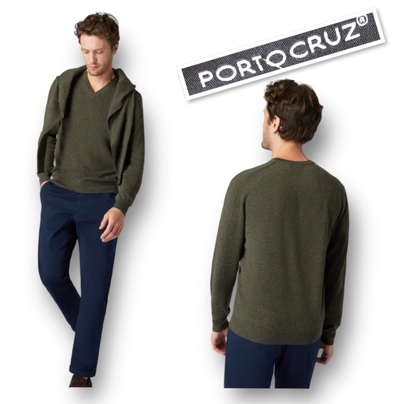 NWT PORTO CRUZ Vtg Wool Blend V-Neck  Sweater Pullover In Military Green SzL/G - Picture 1 of 9